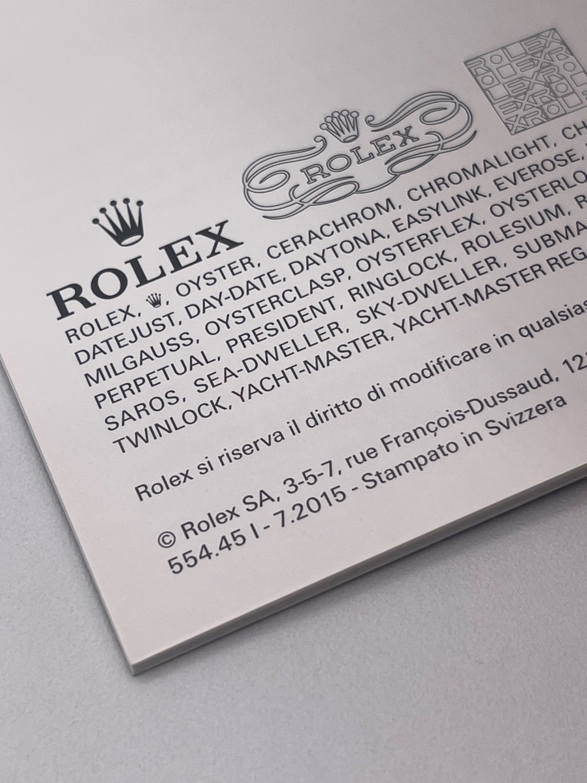 Rolex Daytona libretto corredo orologio watch booklet 7.2015 italiano