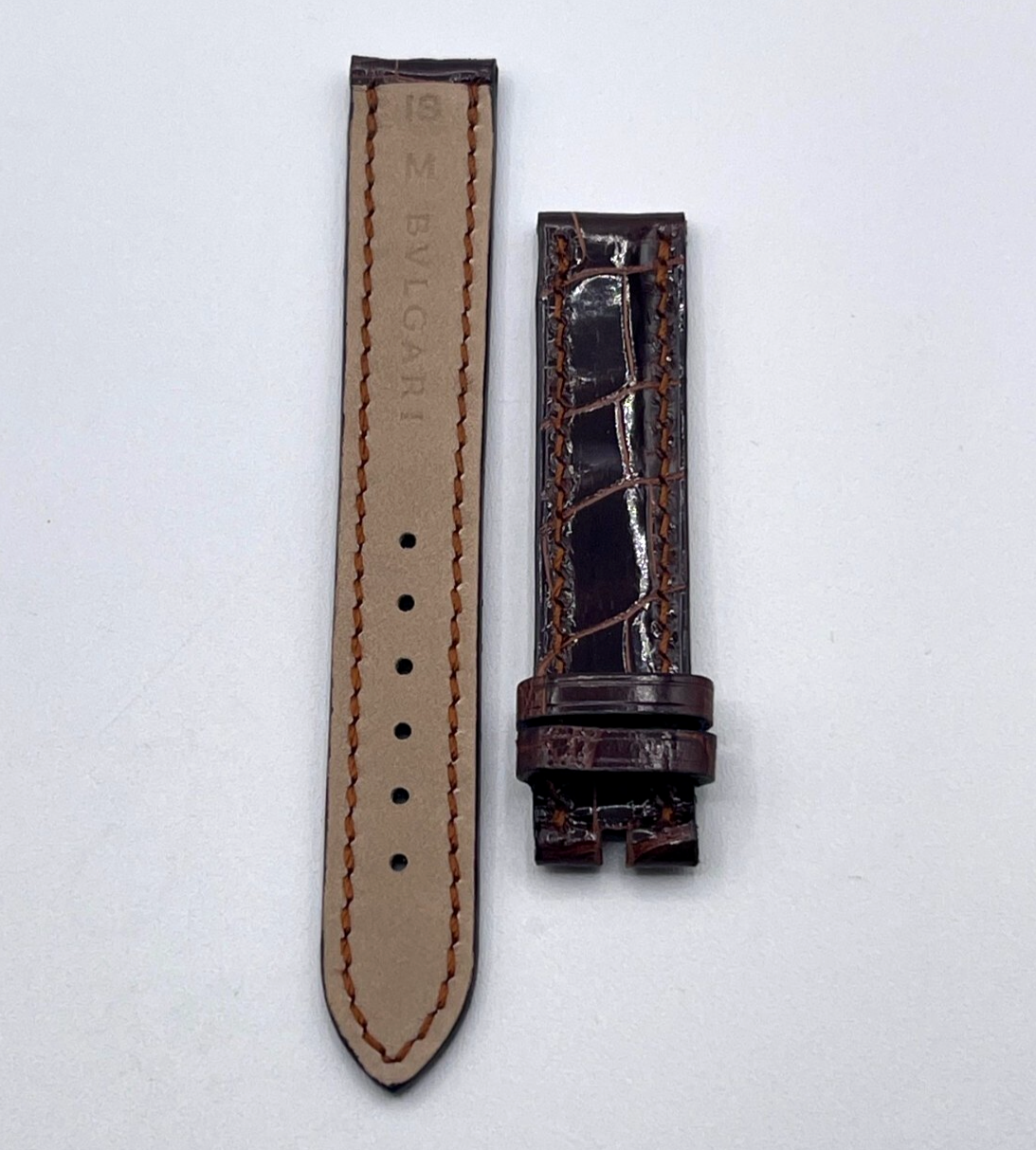 Bulgari Bvlgari cinturino orologio watch strap pelle alligatore marrone 14 mm