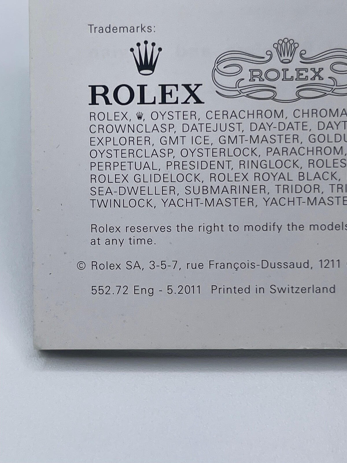 Rolex Datejust libretto corredo orologio watch booklet inglese ( 2001 - 2011 )