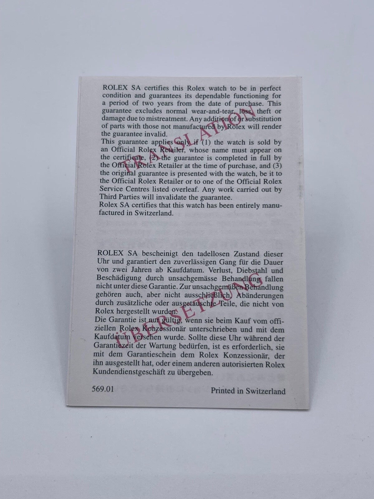 Rolex Cellini porta garanzia 050.05.34 + libretto booklet traduzione anni 90"
