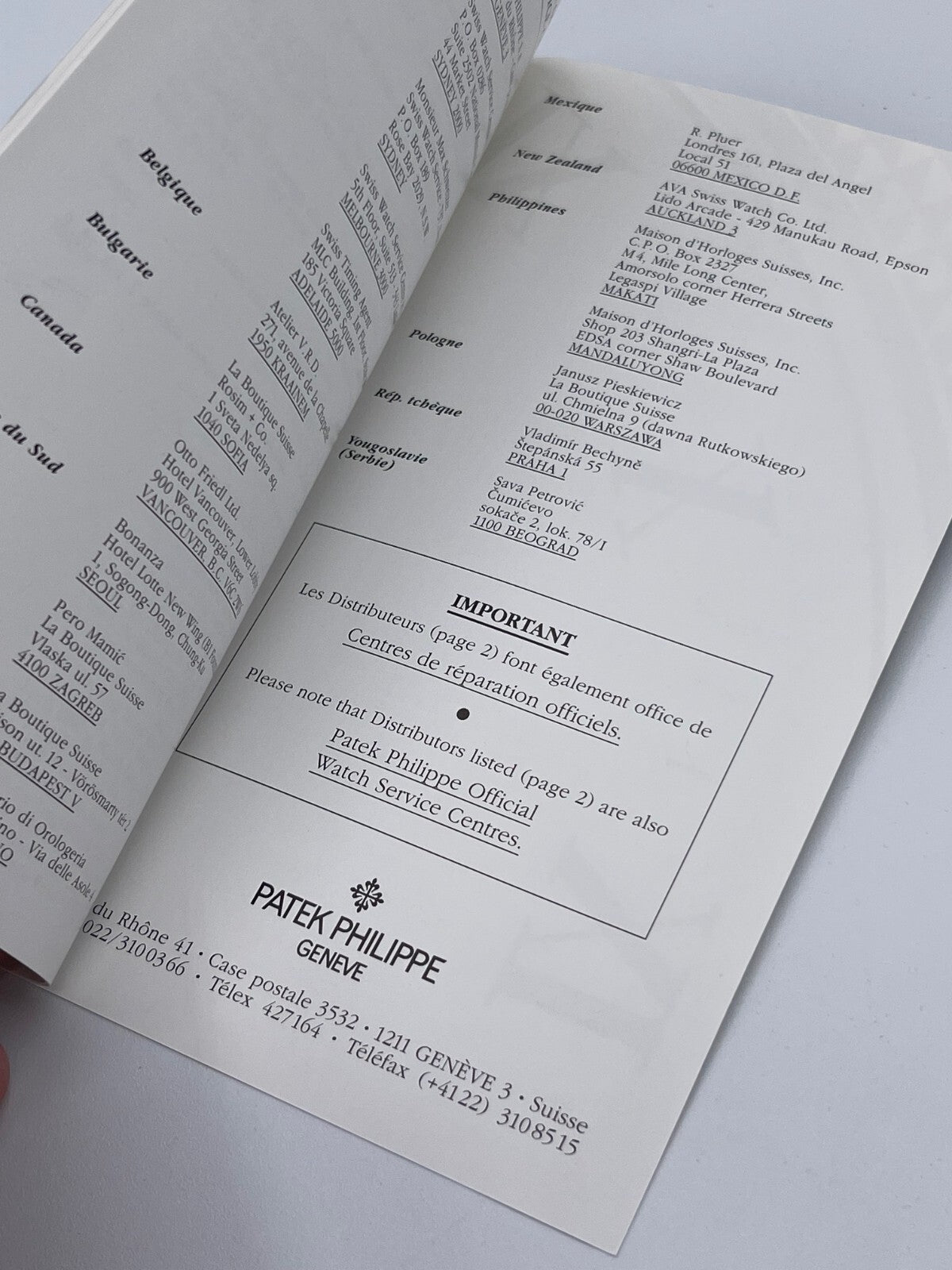 Patek Philippe libretto concessionari ufficiali dealer booklet 1994 francese