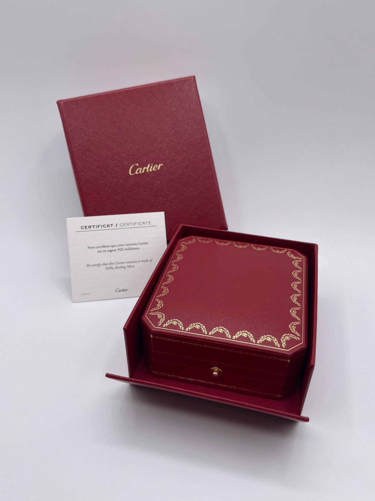 Cartier set scatola gemelli cufflinks box ref CRCO000467 + certificato argento