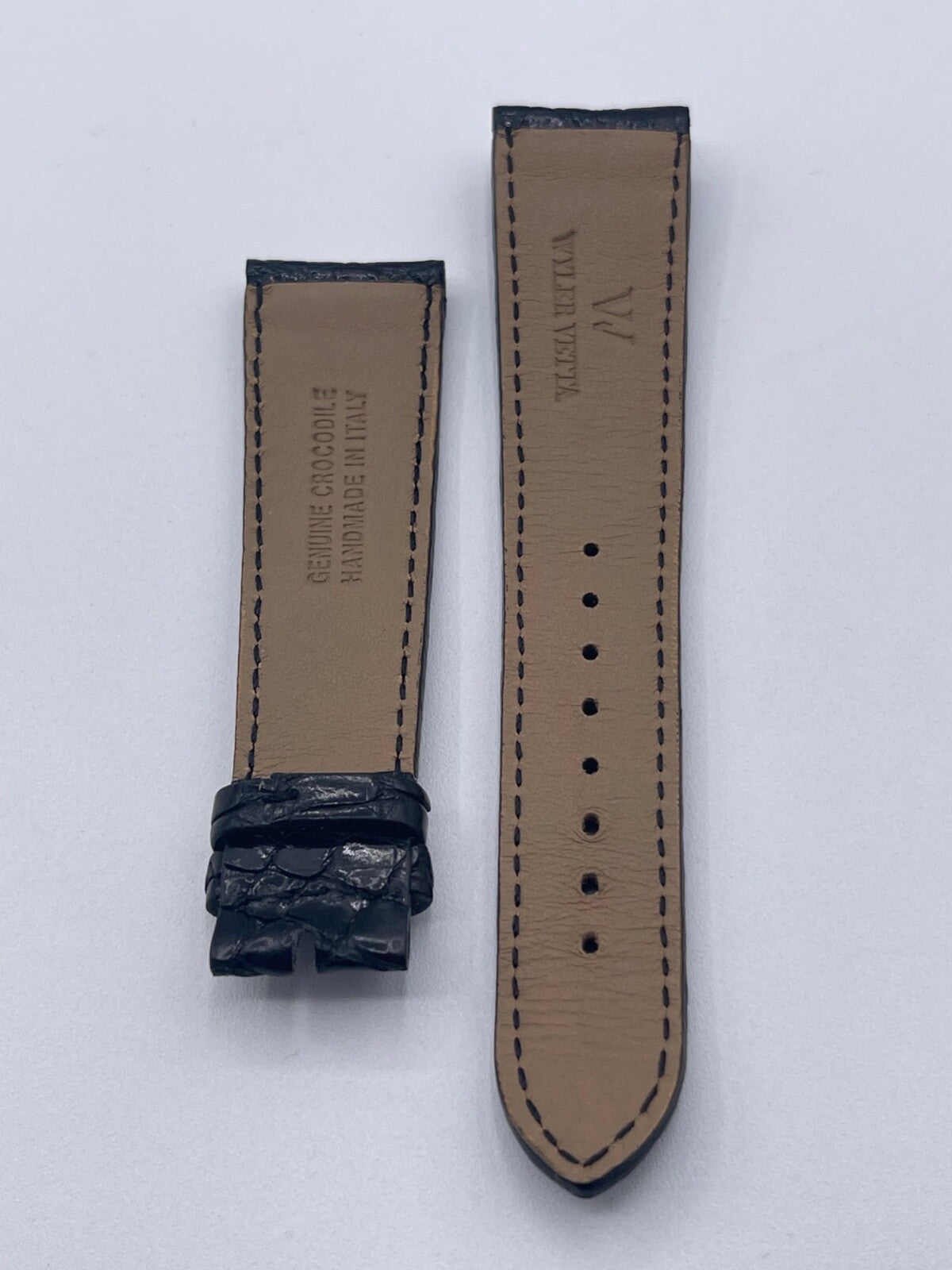 Wyler Vetta cinturino orologio watch strap pelle coccodrillo nero 22/18