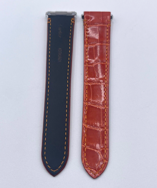 Cartier Santos cinturino orologio strap pelle alligatore arancione 19mm KD7HJAEY