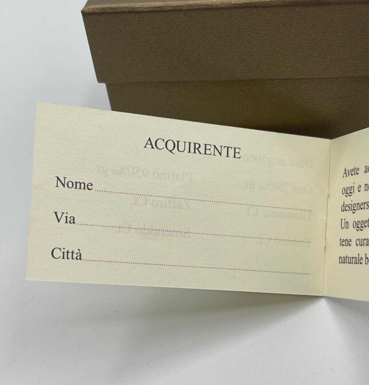 Set scatola anello / orecchini ring /earrings + certificato + price tag gioielli