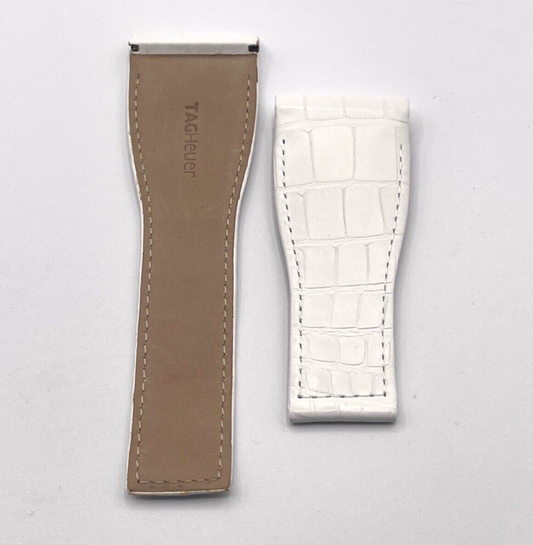 Tag heuer cinturino orologio alligatore bianca white alligator strap 31/22mm