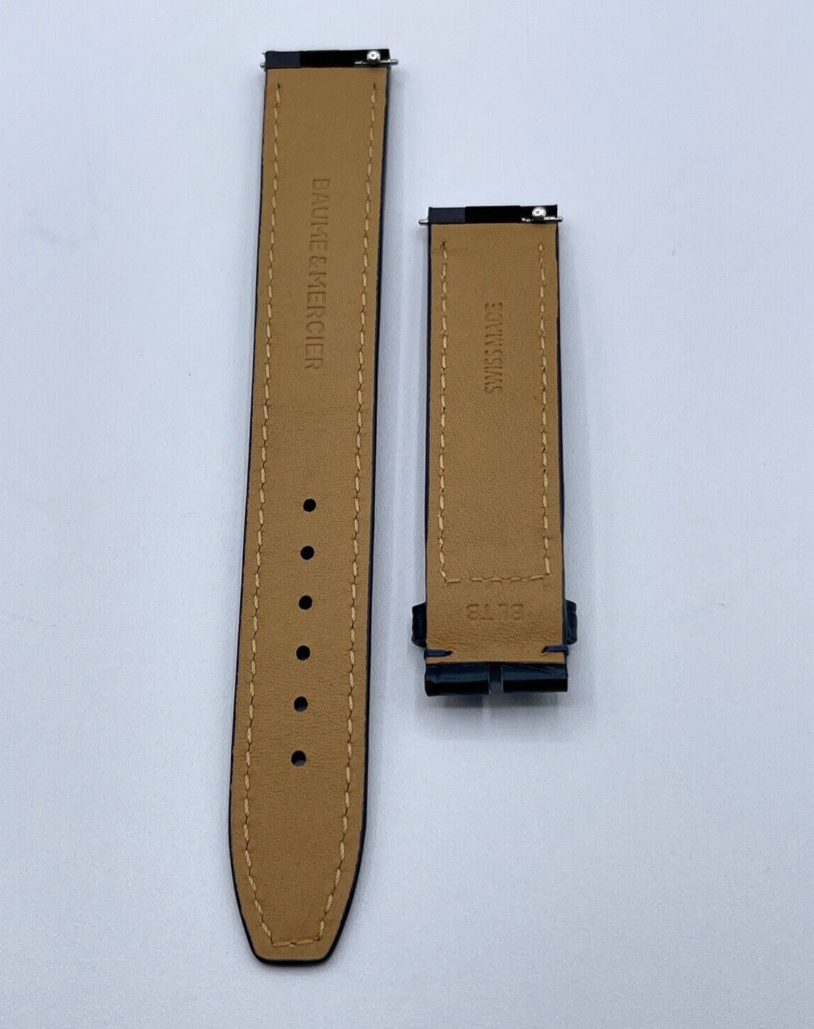 Baume & Mercier Hampton cinturino orologio watch strap alligatore blu 19/18mm