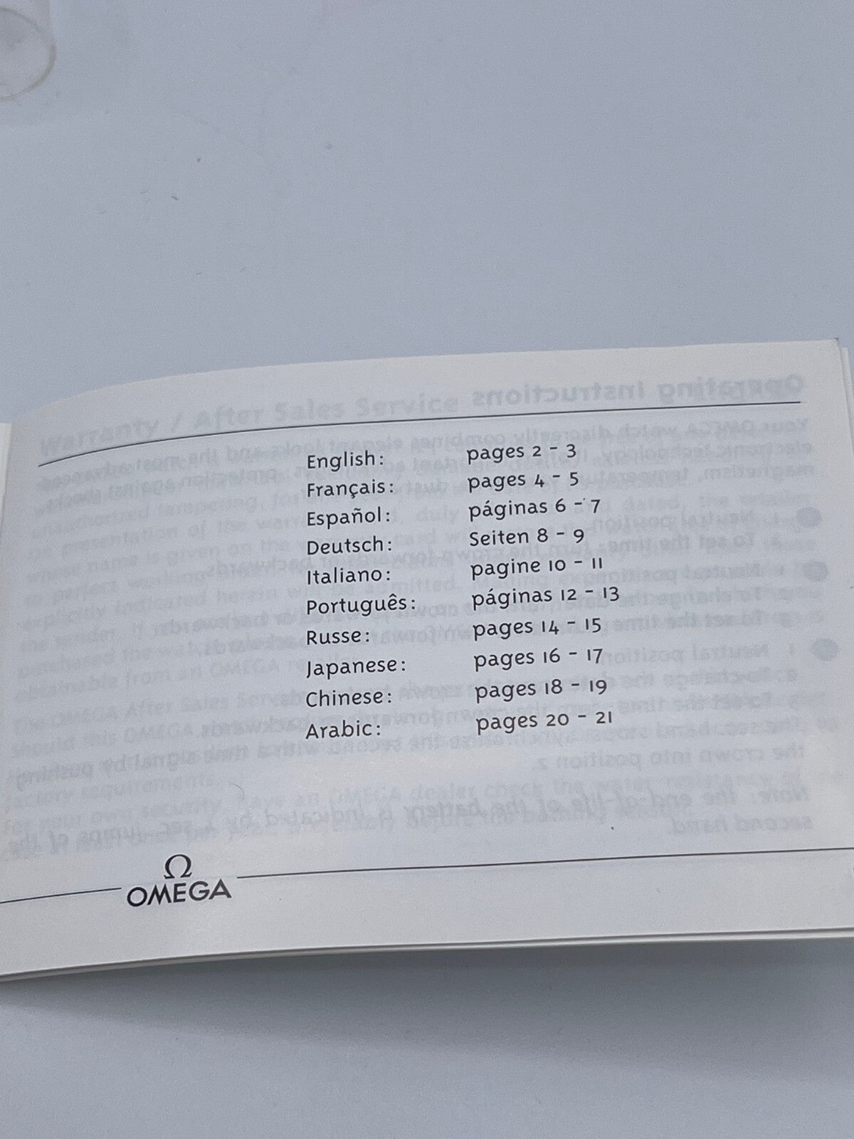 Omega libretto booklet "operating instructions" 1998