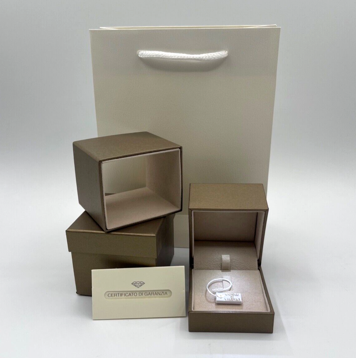 Set scatola anello / orecchini ring /earrings + certificato + price tag gioielli