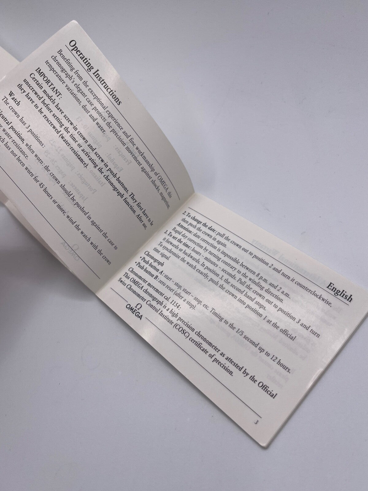 Omega libretto booklet "operating instructions" 1993