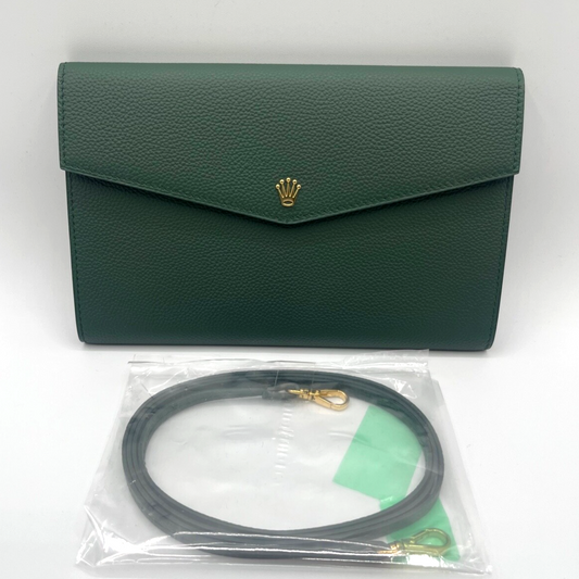 Rolex borsa bag pochette clutch verde green pelle leather