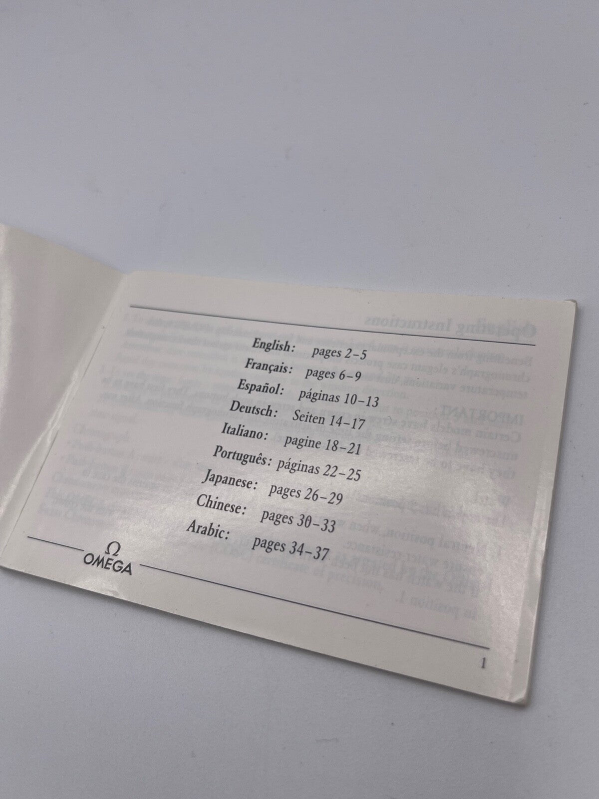 Omega libretto booklet "operating instructions" 1993