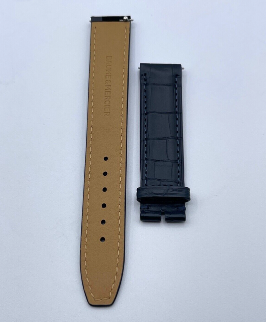 Baume & Mercier Hampton cinturino orologio watch strap alligatore blu 19/18mm