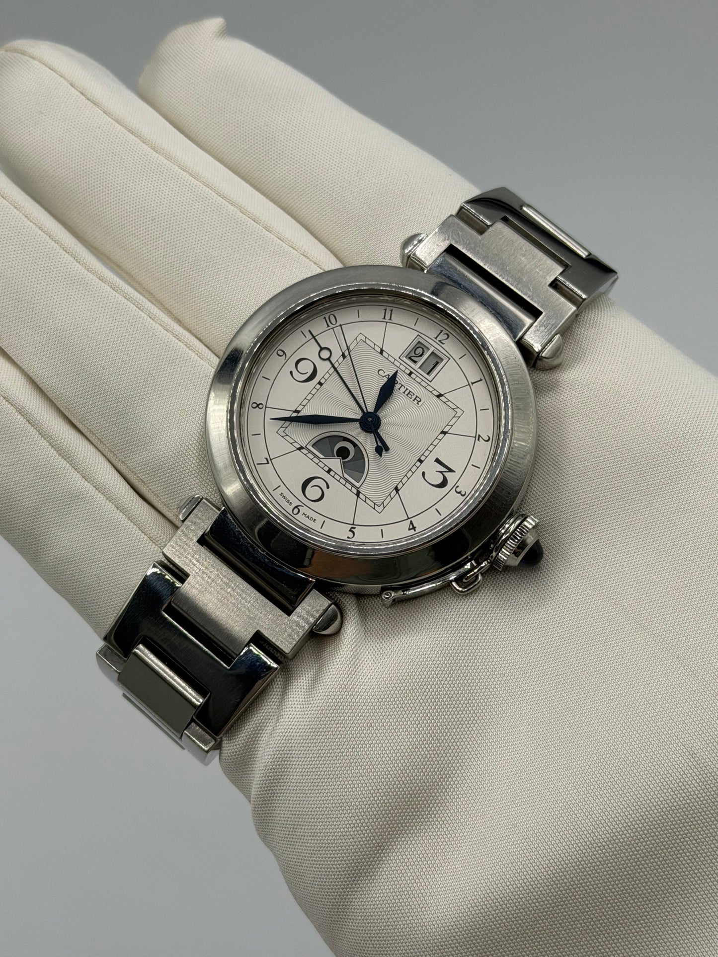 Cartier Pasha GMT Moonphase 42mm acciaio steel ref.2938 calibro 8011MC anno 2010