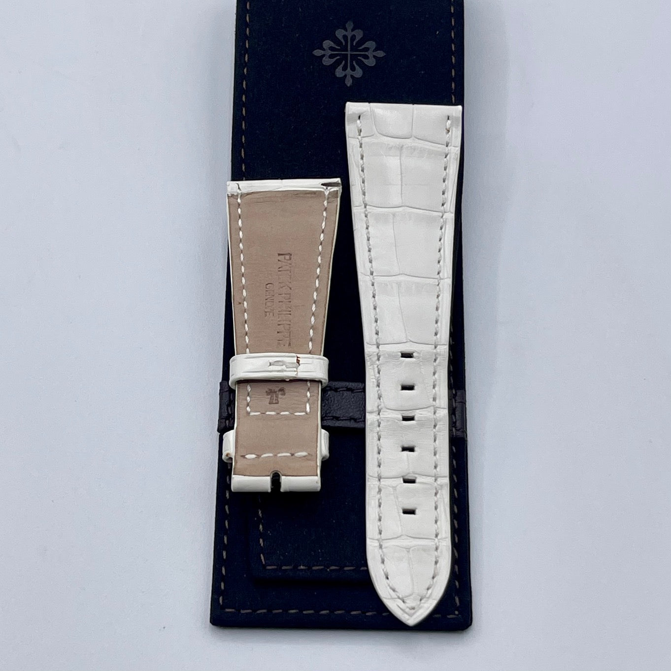 Patek Philippe set cinturino alligatore bianco white strap 23/16 pochette clutch