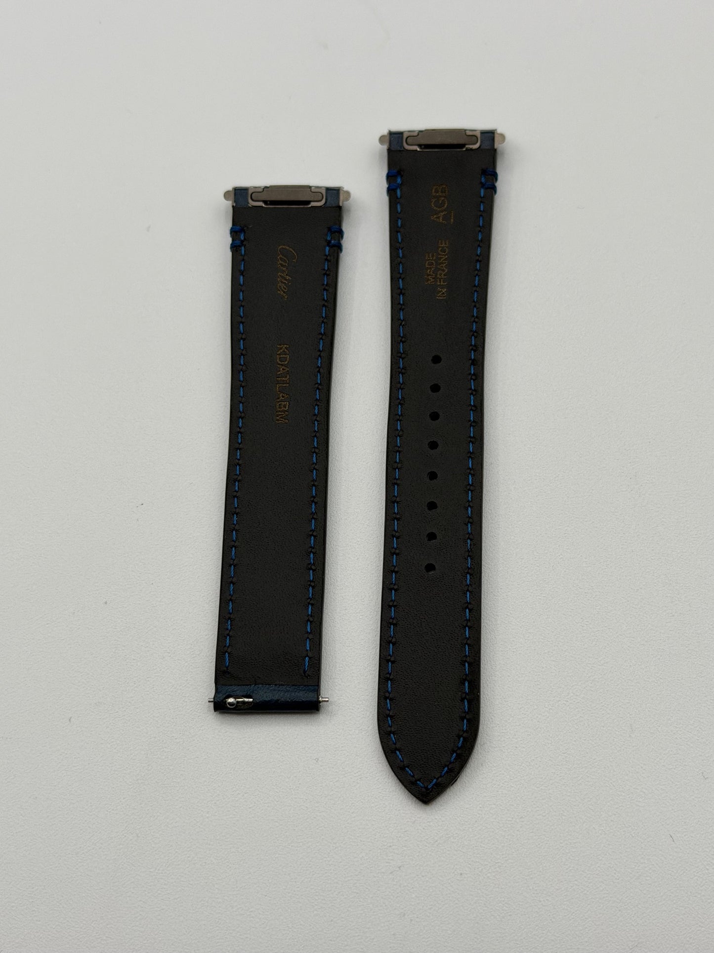 Cartier Santos cinturino orologio pelle blu vegetale blue KDATLABM 18.5/16