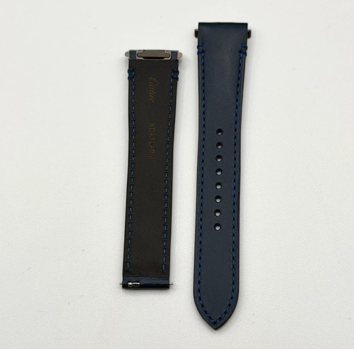 Cartier Santos cinturino orologio pelle blu vegetale blue KDATLABM 18.5/16