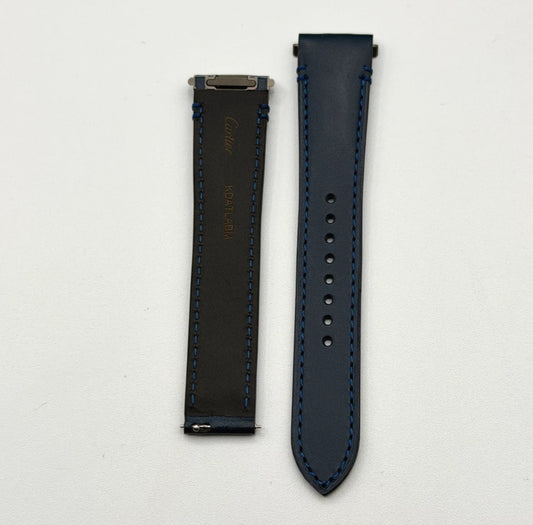 Cartier Santos cinturino orologio pelle blu vegetale blue KDATLABM 18.5/16