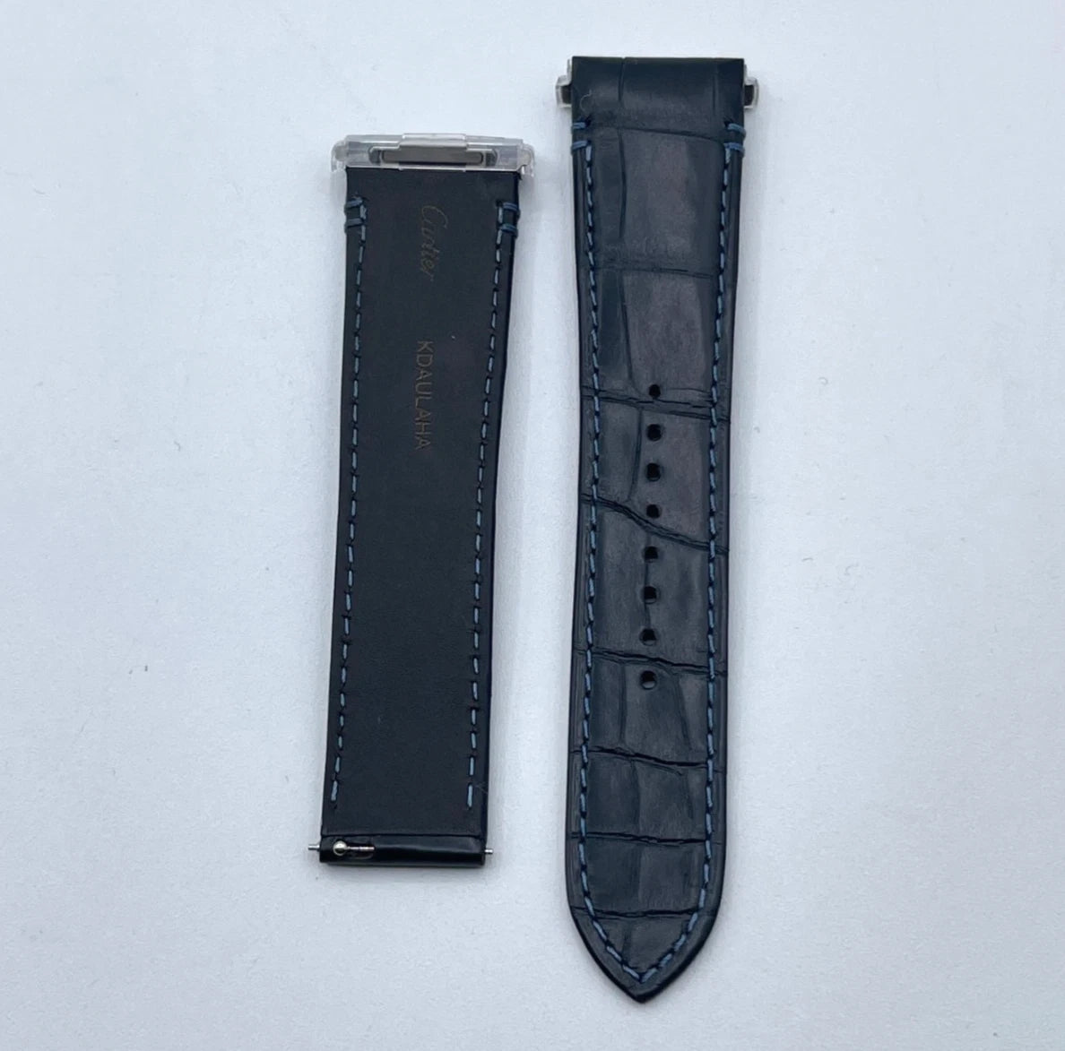 Cartier Santos cinturino watch strap pelle alligatore blu scuro KDAULAHA 21/18mm