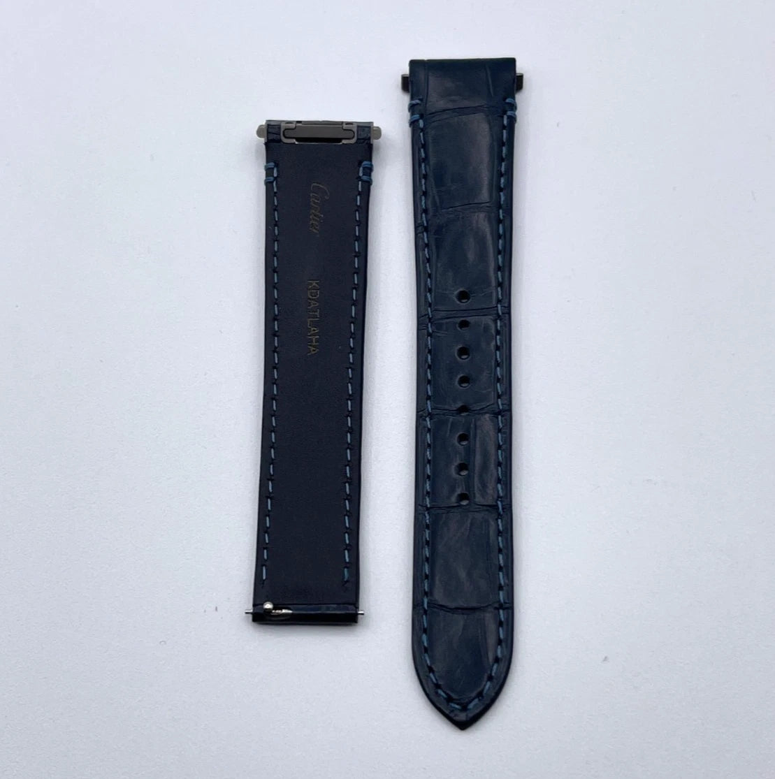 Cartier Santos cinturino orologio pelle alligatore blu ref KDATLAHA 19/16mm