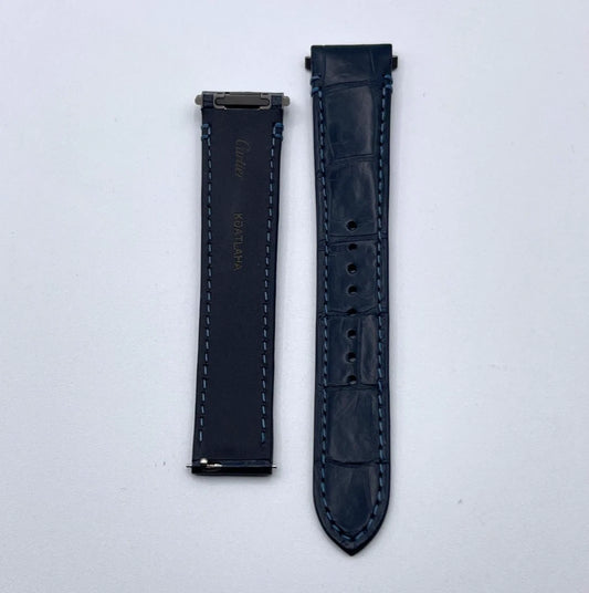 Cartier Santos cinturino orologio pelle alligatore blu ref KDATLAHA 19/16mm